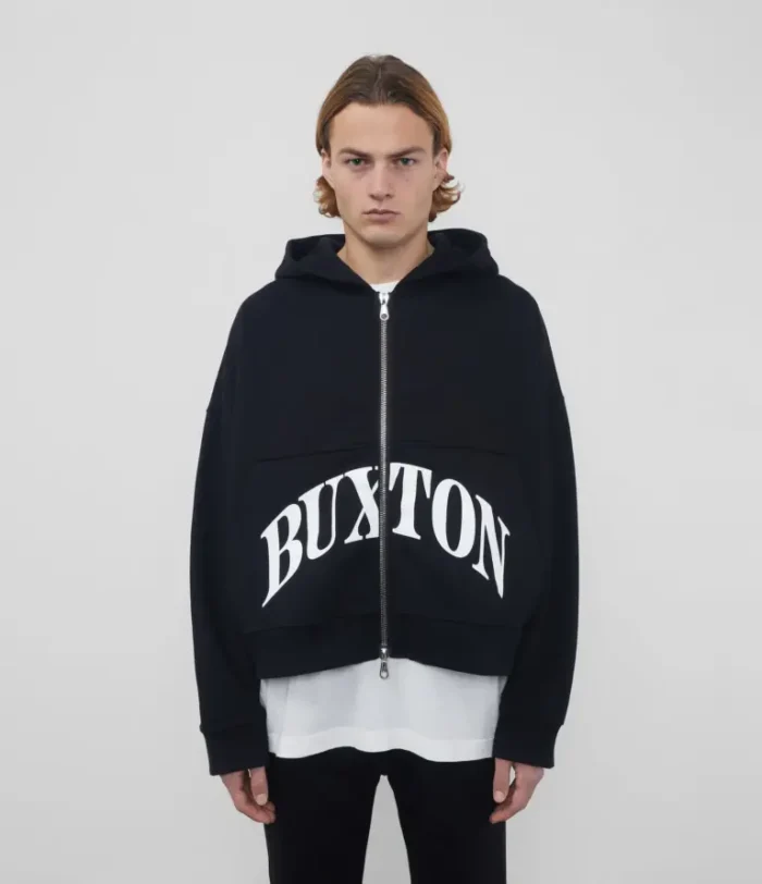 Black Cole Buxton Heavyweight Cropped Logo Zip Hoodie