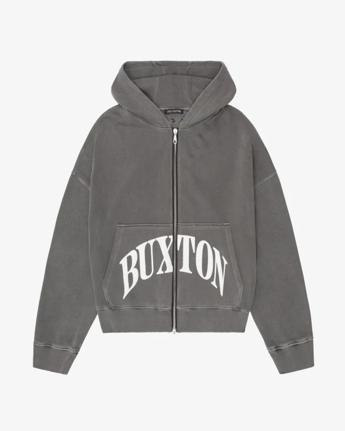 Cole Buxton Cropped Logo Zip Hoodie Washed Black