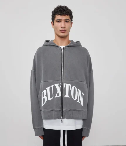 Cole Buxton Cropped Logo Zip Hoodie Washed Black