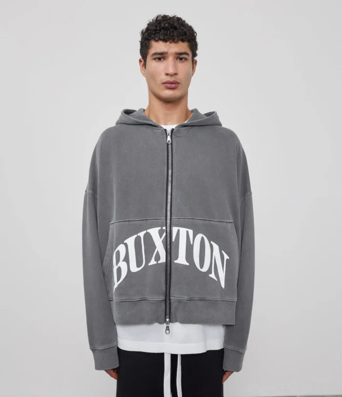 Cole Buxton Cropped Logo Zip Hoodie Washed Black