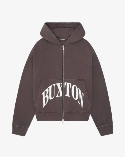 Cole Buxton Cropped Logo Zip Hoodie Washed Brown