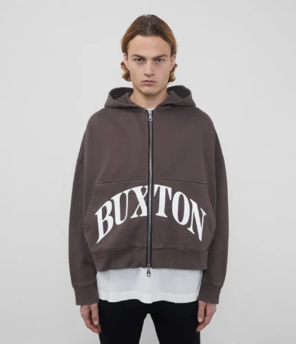 Cole Buxton Cropped Logo Zip Hoodie Washed Brown