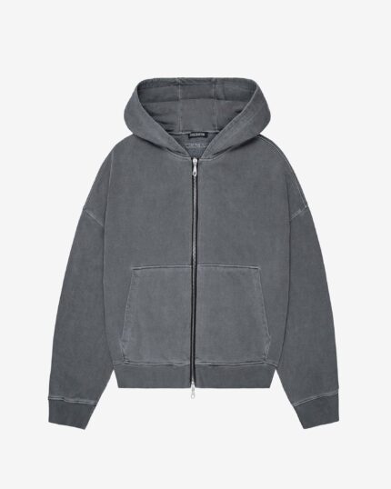 Cole Buxton Warm Up Cropped Zipped Washed Black Hoodie