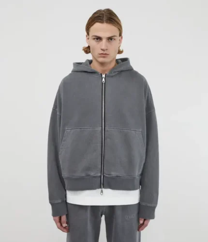 Cole Buxton Warm Up Cropped Zipped Washed Black Hoodie