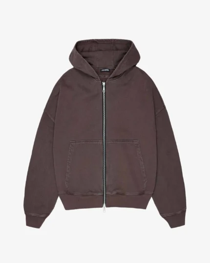 Cole Buxton Warm Up Cropped Zipped Washed Brown Hoodie