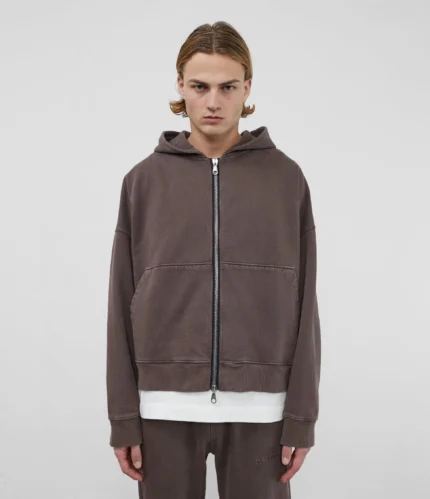 Cole Buxton Warm Up Cropped Zipped Washed Brown Hoodie